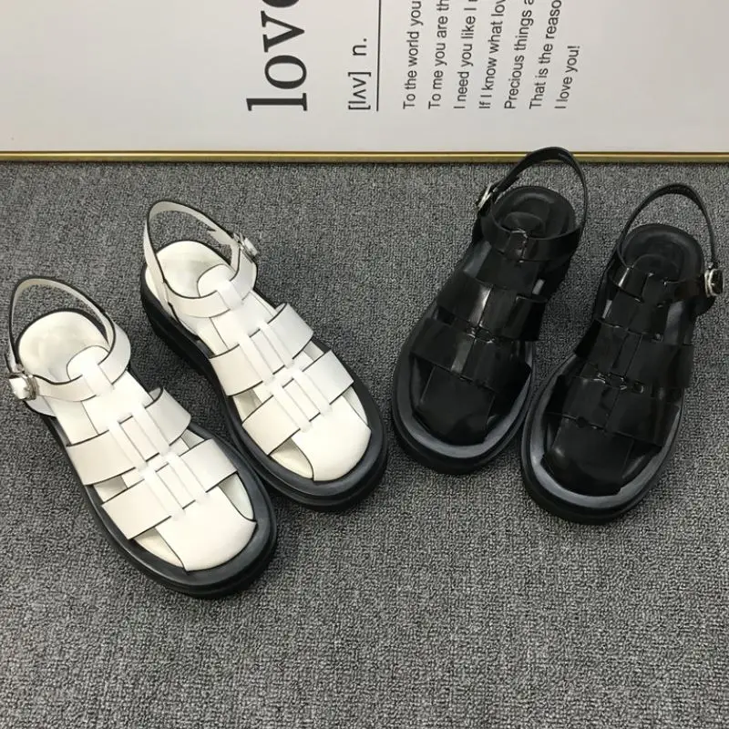 

RIZABINA Sandals For Women 2021 Real Leather Summer Shoes Woman High Heels Street Fashion Sandalias Platform Footwear Size 34-39