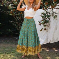zanzea bohemian women skirts 2021 summer print maxi skirts casual elastic waist drawstring bottoms patchwork skirt
