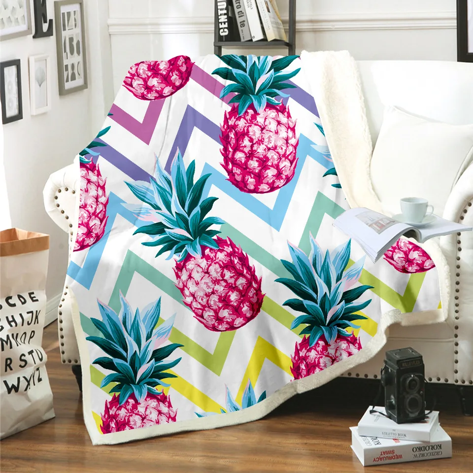 

Tropical Pineapple 3D Printed Velvet Plush Throw Fleece Blanket Bedspread Sherpa Blanket Couch Quilt Cover Travel Youth Blankets