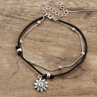 bohemia charms sun beaded anklet foot chain silver color for women female anklets chain beach foot jewel