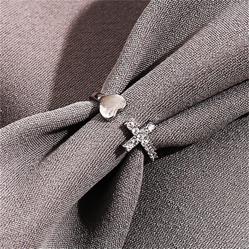 

Ins Simple Style Shiny Rhinestone Cross Heart Ring Creative Lady Opening Adjustable Ring Lady Girl Jewelry Sweet Party Accessory