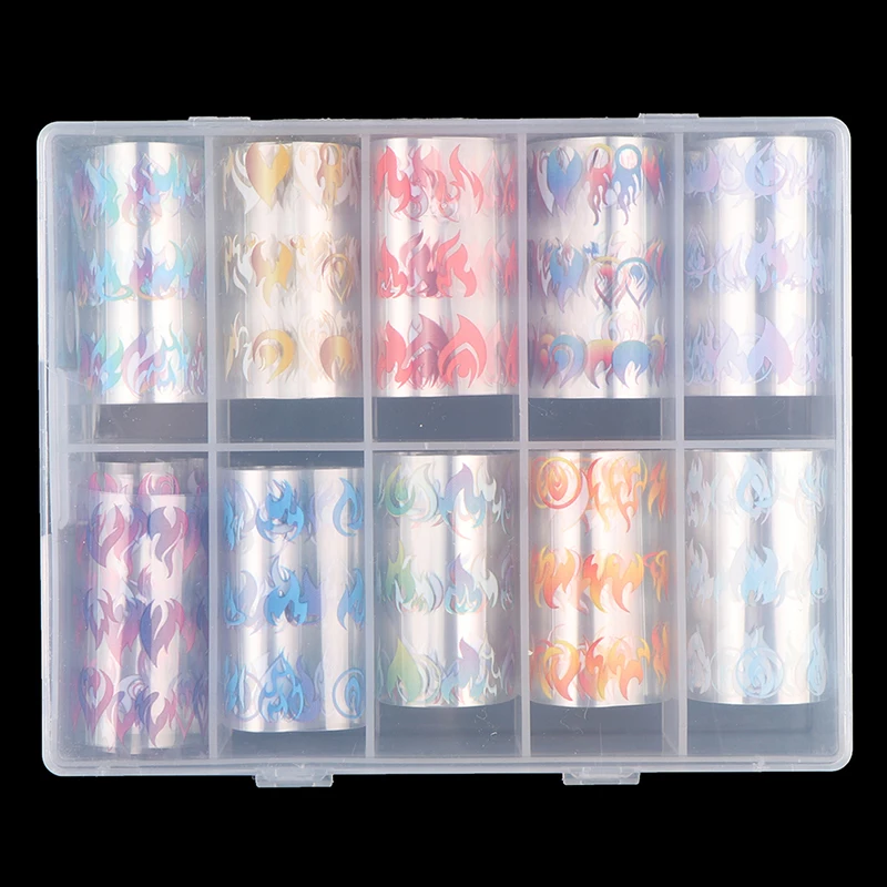 

Nail Art Flame Starry Paper Holographic 3D Transfer Foil Sticker AB Wraps Adhesive Kit Decals DIY Fire Decoration Gold Manicures