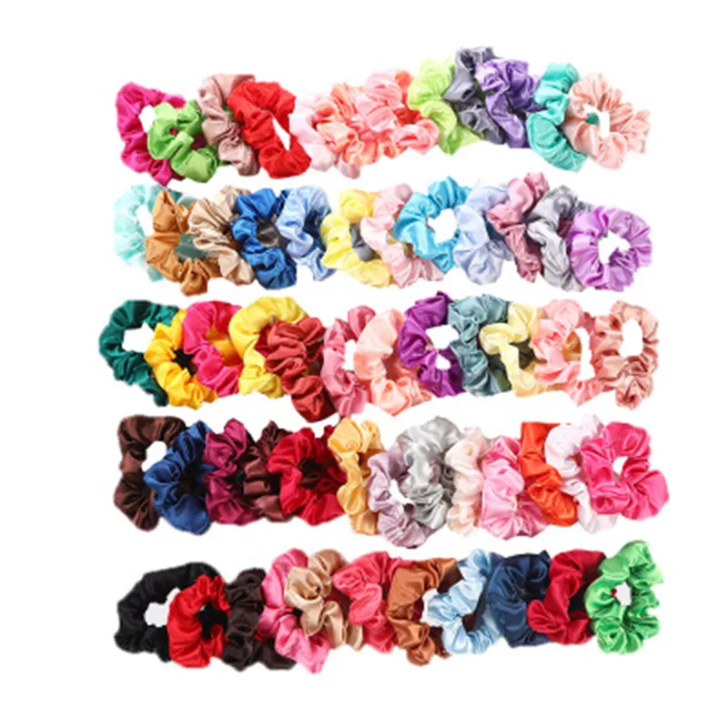 60 Pcs/lots Vintage Hair Scrunchie Pack Stretchy Women Elastic Bands Girl Headwear Rubber Clips Ties Ponytail Holder |