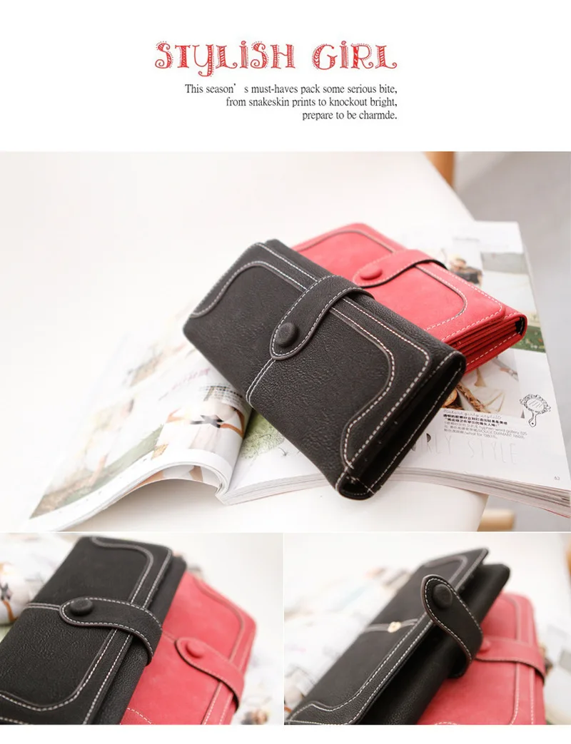 Брендовый женский кошелек ретро матовый прошитый длинный держатель для карт