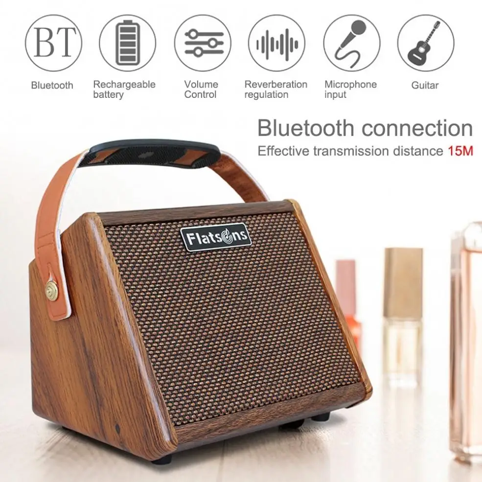 

15W Acoustic Guitar Amplifier Mini Singing Amp Bluetooth Speaker Built-in Rechargeable Battery with Microphone Interface
