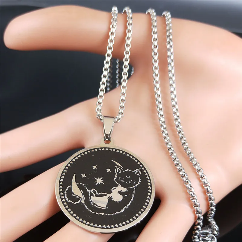 Женское Ожерелье из нержавеющей стали AFAWA Moon and Cat цепочка серебряного цвета