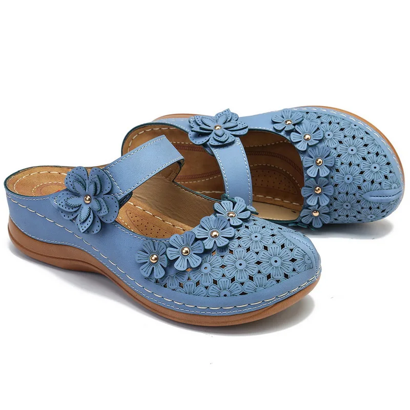 Сандалии с цветочным принтом Женская обувь в винтажном стиле удобные сандалии