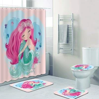 little cute cartoon mermaid shower curtains bathroom curtain floral mermaid seashell bath curtain mat rug girl kid room decor