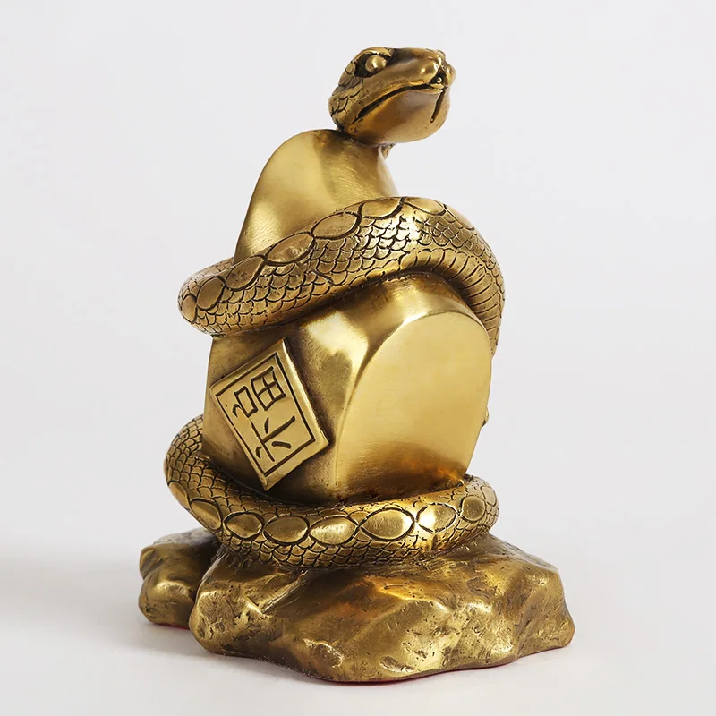 

WU CHEN LONG Snake Sculpture Chinese Zodiac Serpent Statue Animal Figurine Brass Art&Craft Home Feng Shui Decoration R2663