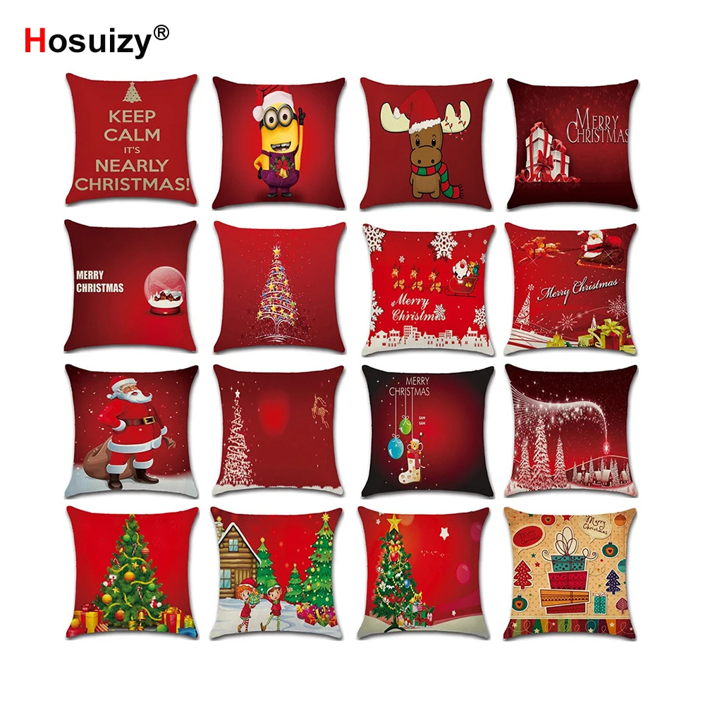 Красные рождественские наволочки 45x45 см льняные ретро диван с рисунком животных