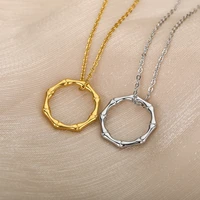 stainless steel round bamboo necklace for women girls gold silver circle choker necklaces colar chain kpop jewelry gifts