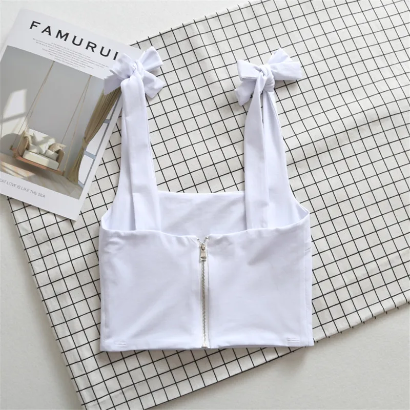 

Summer new street fashion square collar tie back zipper solid color small vest women, beach style sexy ultra short vest girls