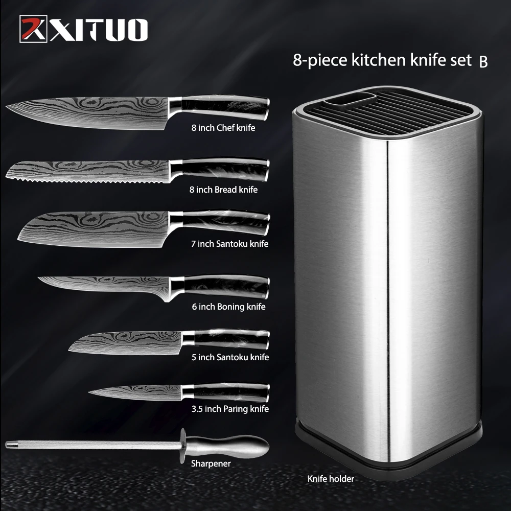 

XITUO Chef Knife Set Kitchen Knives Laser Damascus Pattern Razor Sharp Japanese Santoku Knife Cleaver Slicing Utility Cook Knife