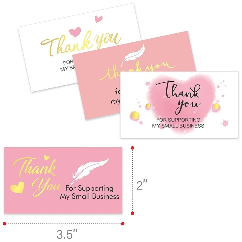 

50pcs Pink Thank You for Supporting My Small Business Card Thanks Greeting Card Appreciation Cardstock for Seller Gift 3.5*2inch