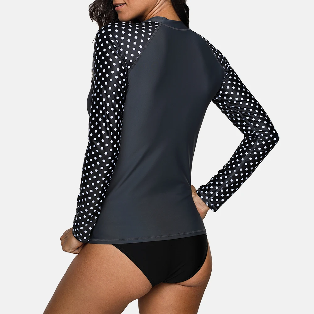 Женский Rashguard с длинным рукавом Anfilia однотонный купальник в горошек топ для