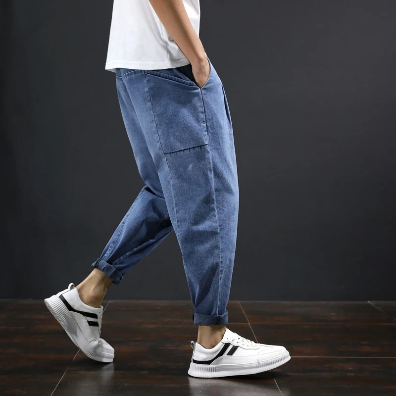 Мужские плиссированные джинсы WWKK свободные громоздкие шаровары с высокой талией