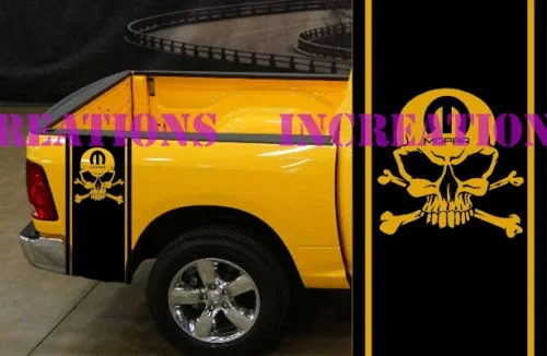 

For Universal 1Set/2Pcs Dodge Mopar #2 Skull Bed Stripes Truck Decals Stickers Set of 2 Racing