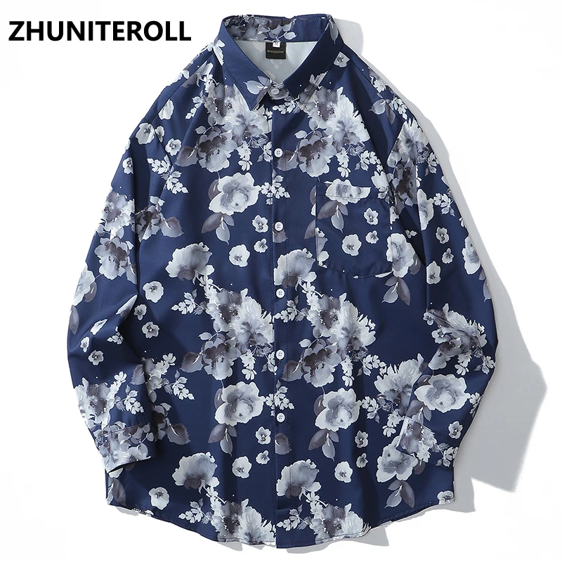 

Mens Shirts Flower Graphics Print Bohemia Hip Hop Button Down Longsleeve Shirt For Men Streetwear Fashion Hawaiian Beach Tops