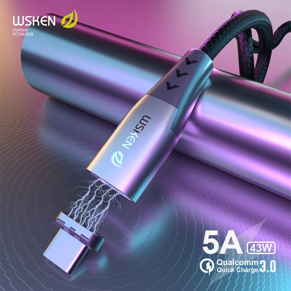 Магнитный кабель WSKEN usb type C для huawei Xiaomi 5A QC4.0 шнур быстрой зарядки передачи данных c