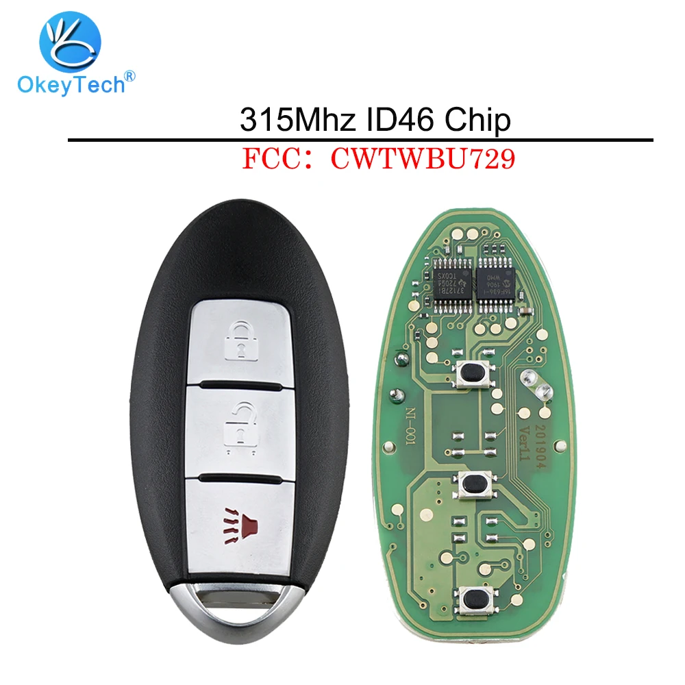 OkeyTech дистанционный ключ для Nissan Rogue Tiida Qashqai Altima Maxima Sentra Teana Xtrail CWTWBU729 315 МГц ID46 чип и