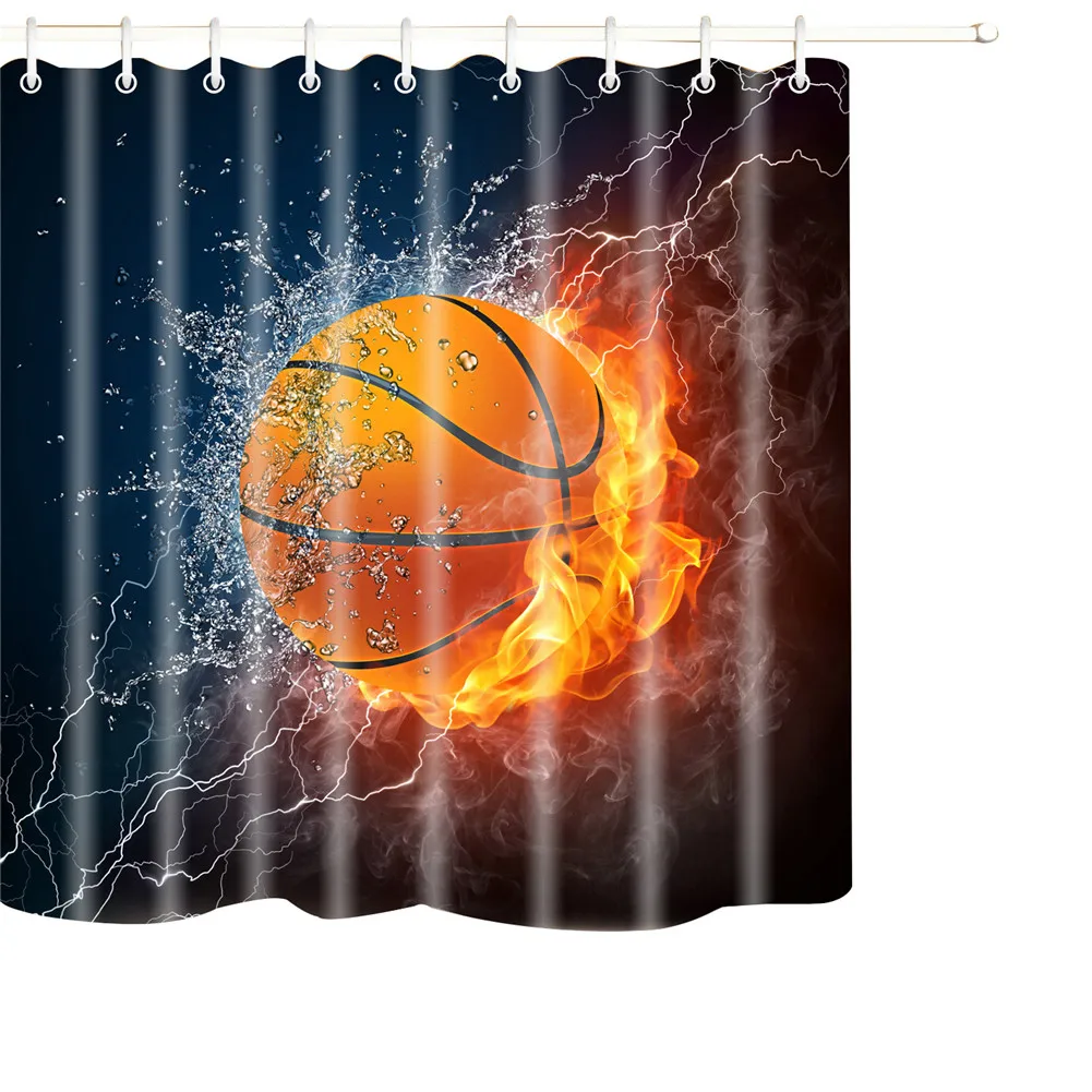 

Flaming Basketball Shower Curtain Waterproof Polyester Bathroom Curtain BV789