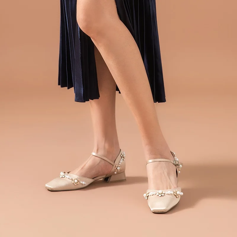 Босоножки BeauToday женские с жемчугом элегантная Летняя обувь ручной работы