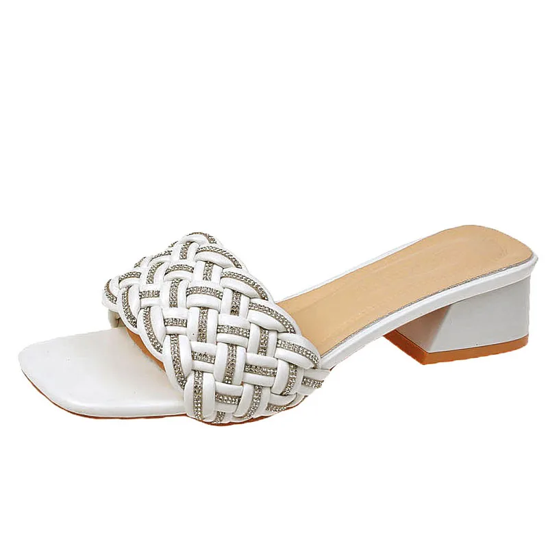 

Slippers Casual Shoes Square heel Slides Med Slipers Women Luxury Block 2021 Soft Rome Fashion PU Hoof Heels Leisure Rubber