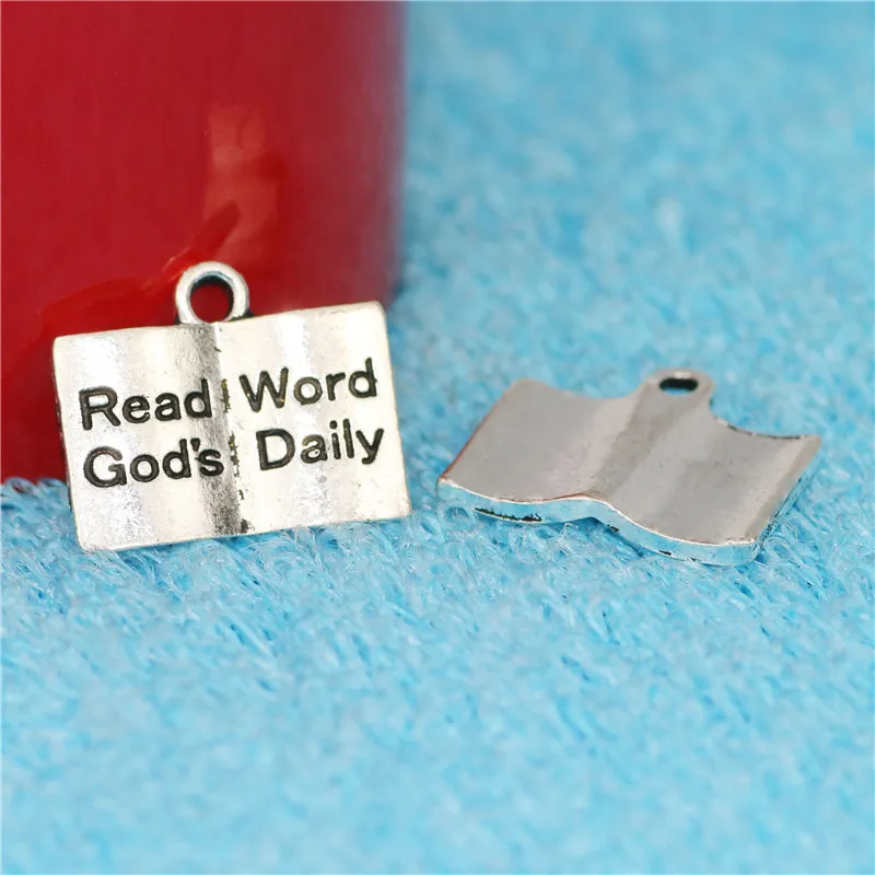 

20 шт. аксессуары из сплава для самостоятельного изготовления ювелирных изделий книга сказок надпись чтение Слово Божье ежедневное ожерелье