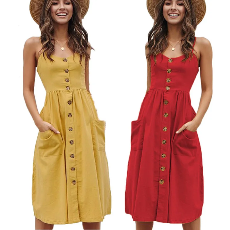 Платье женское средней длины на пуговицах пикантный пляжный сарафан в горошек