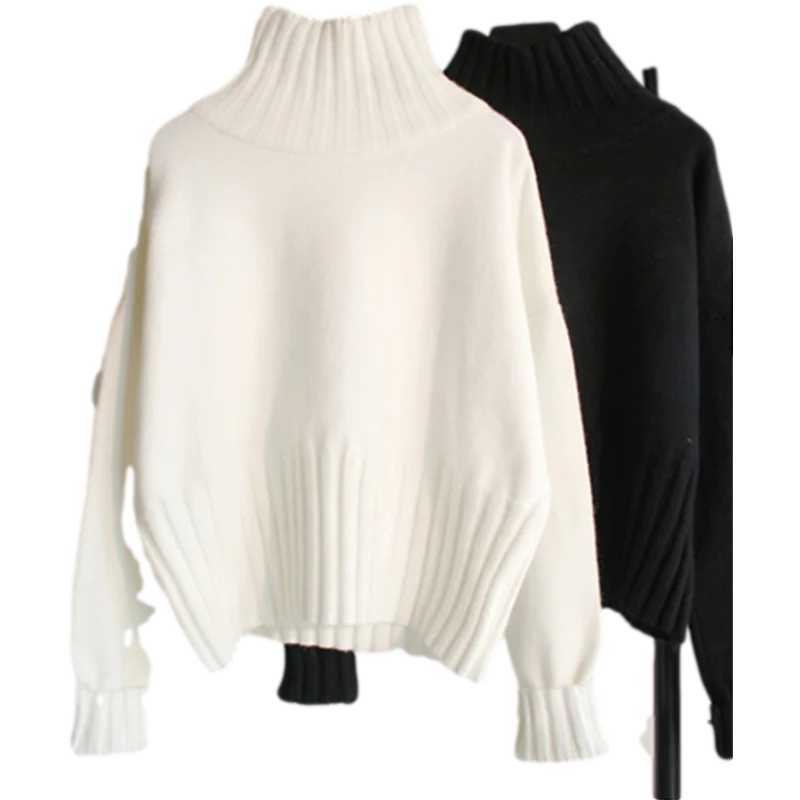 Женский свободный свитер с высоким воротом новинка 2018 осенне-зимние черные топы