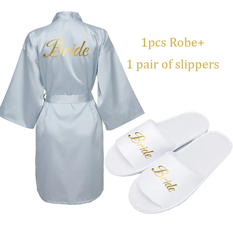 Silk Satin Robes Bridesmaid Bride Robes Bridesmaid Robes Wedding Long Robe Bathrobe Gold Print Royal Blue Robe