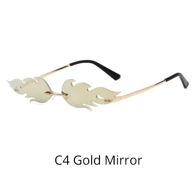 C4 Gold Mirror Ralferty декоративный праздничный солнцезащитные очки для женщин и мужчин, новинка, модные солнечные очки с огненным пламенем, без оправы, волнистые винтажные дизайнерские очки W1186 - Цвет линз: C4 Gold Mirror