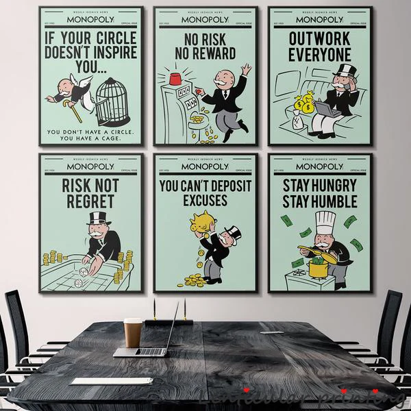 

6designs Motivational Canvas Stay Hungry Stay Humble Poster Wall Painting Office Wall Decor Cartoon Mindset Words Art