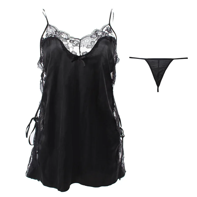 

lingerie sleepwear women fall ice silk condole belt bind appeal nightgown lace autumn winter leisure wear thin model