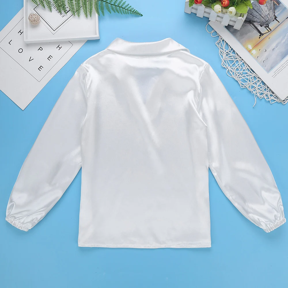 Дети Мальчики балетная рубашка атласная отделка латинские танцевальные костюмы