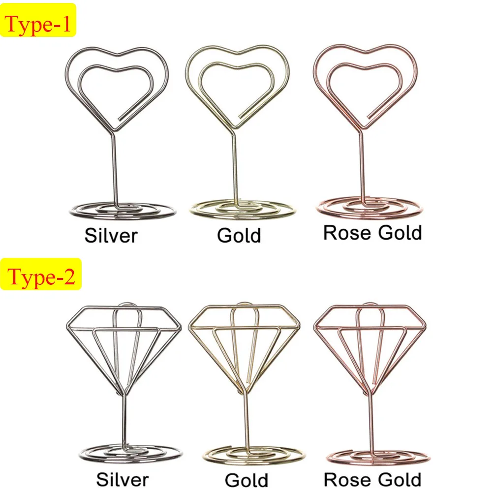 

Desktop Decoration Metallic Paper Clamp Card Holder Photo Clip Table Numbers Holder Stand Message Clips Wedding Party Supplies