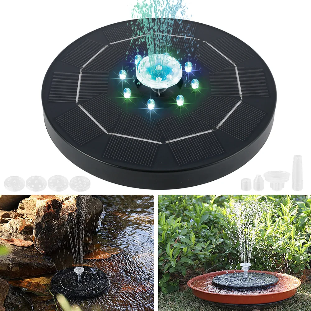 

5V 3W Garden Solar Water Fountain Floating Pump with 8 LEDs Bird Bath Pond Pool Garden Decoration 200L/H Patio Decor 1500mAh