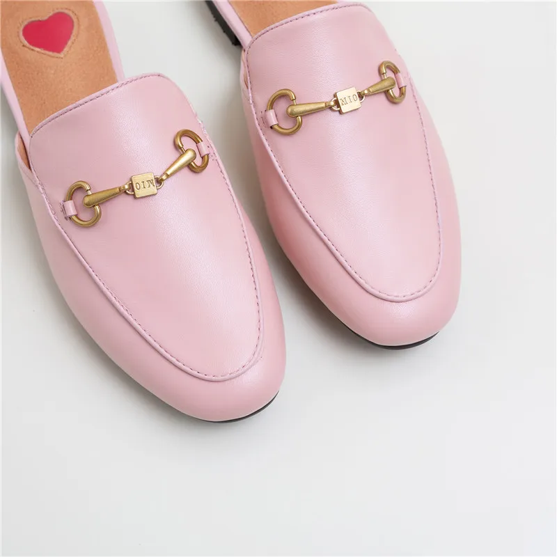Top quality full genuine leather shoes women slipper Metal decoration fashion brand mules casual flat ladies | Обувь
