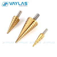 vaylas 3 pack hss step drill bit straight groove titanium coated wood metal hole cutter high speed steel core drill bit