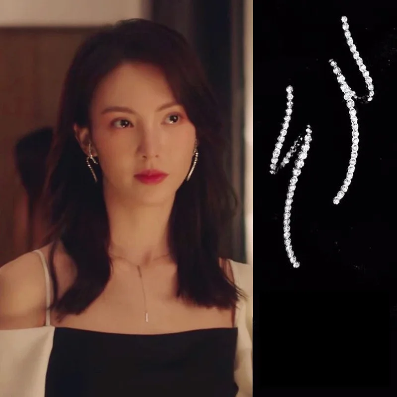 

Jinchen Same Style Spiral Inlaid Earrings New Fashion Trend Advanced Atmospheric Geometric Irregular Women's Earrings