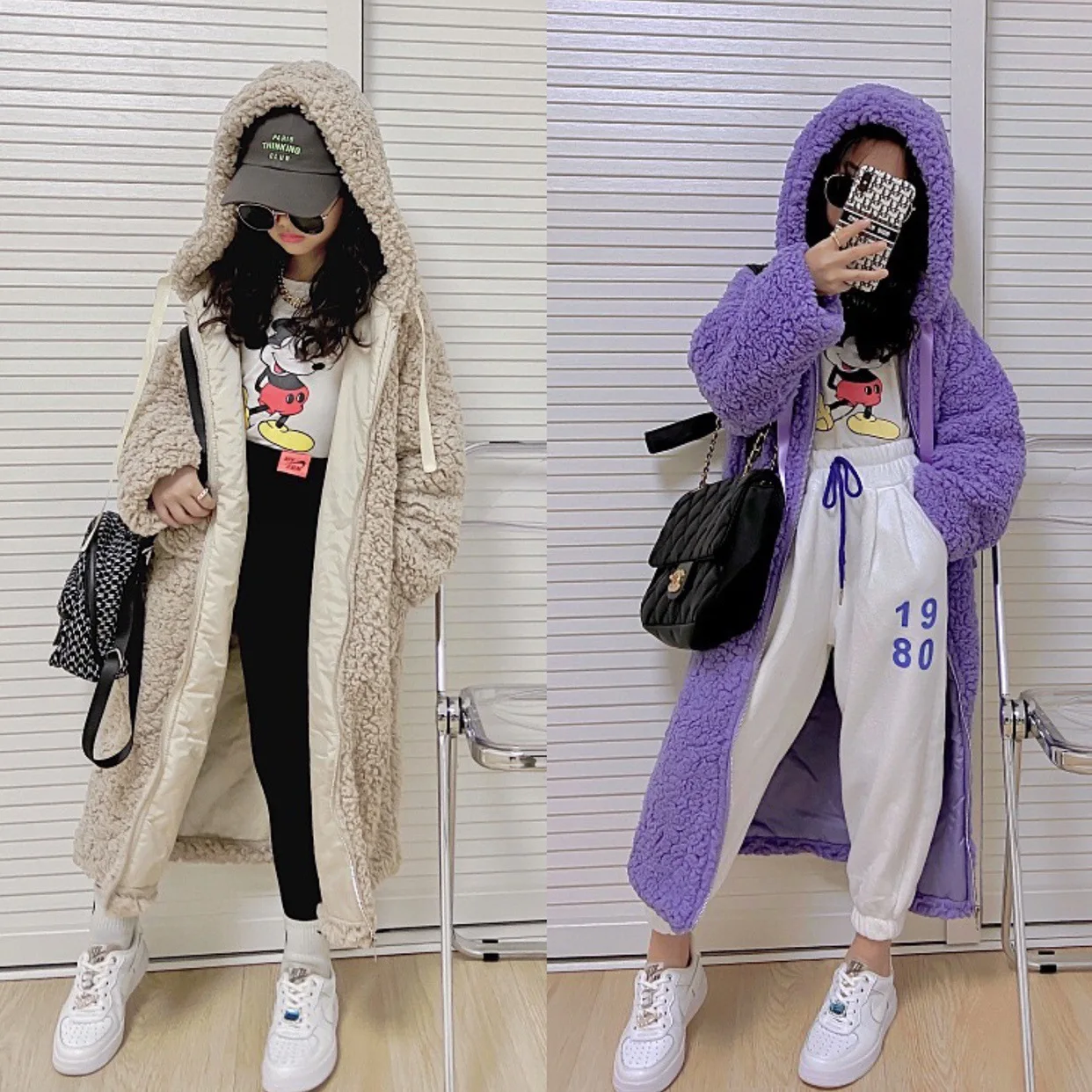 Long Girls Winter Fur Coat Thicken Warm Hoodie Long Jackets Fashion Beige Purple Color Teen Clothes Girls Outerwear 5-10 years