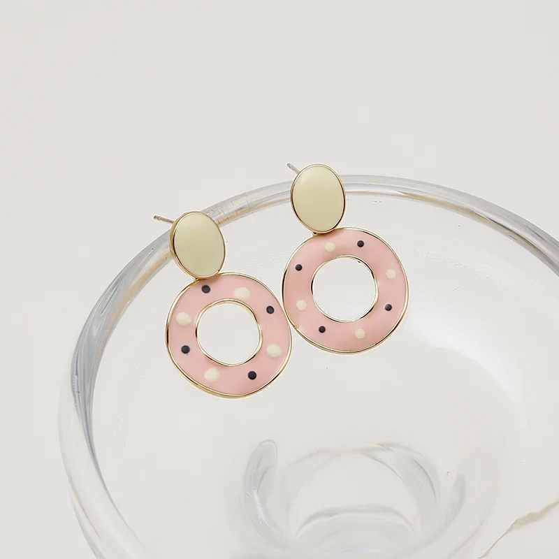 

Cute Pink Donut Stud Earrings Women Elegant Opal Dangle Earring Female Lady Fashion Trendy Gold Color Retro Zinc Alloy Oorbellen