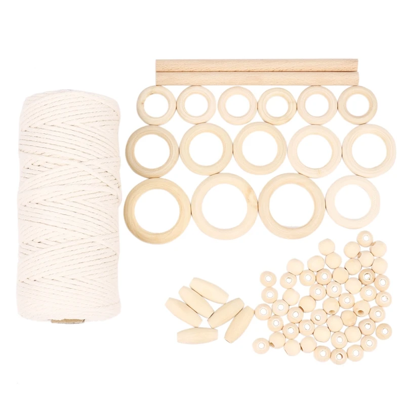 

Шнур для макраме, веревка из натурального хлопка, 3 мм, с деревянным кольцом, деревянная палочка для искусственного макраме, настенная вешал...