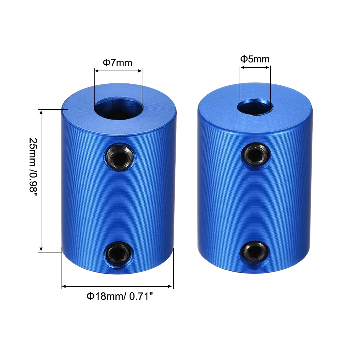 

uxcell 4pcs 5mm to 7mm Bore Rigid Coupling 25mm Length 18mm Diameter Connector Blue for Model Car, Model Boat, Hardware etc