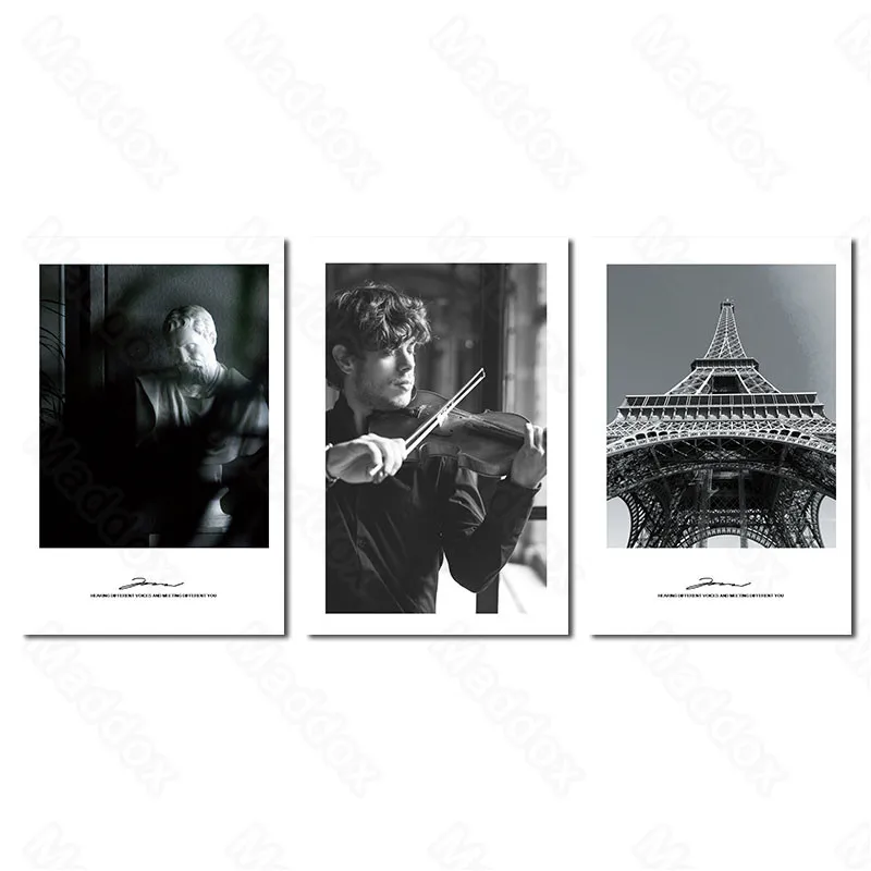 

Frameless Style Modern Black-And-White Color Matching Western-Style Building High-End Mural of a Man Playing The Violin