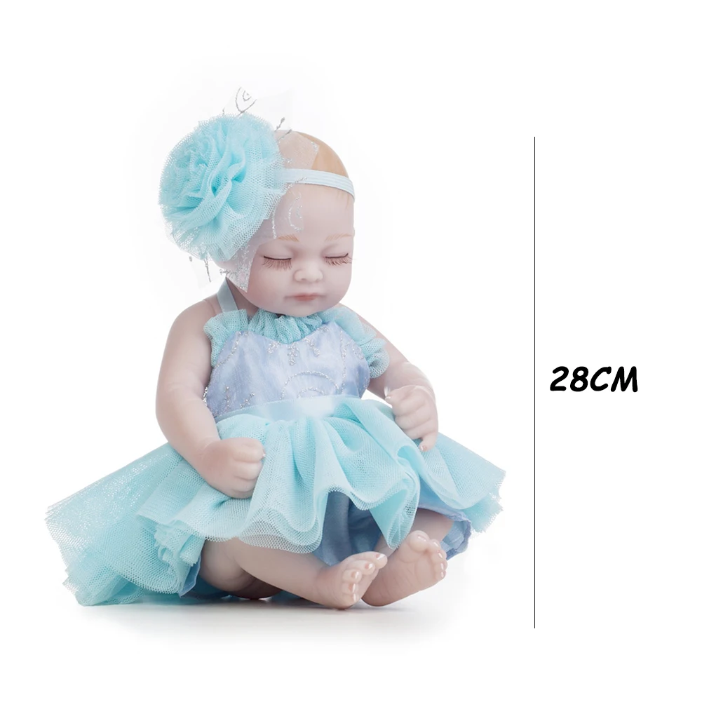 

28cm Blue Dress Reborn Baby Doll Simulation Doll Newborn Babies Doll Realistic Soft Dolls Lifelike Toy for Kids Play House Game