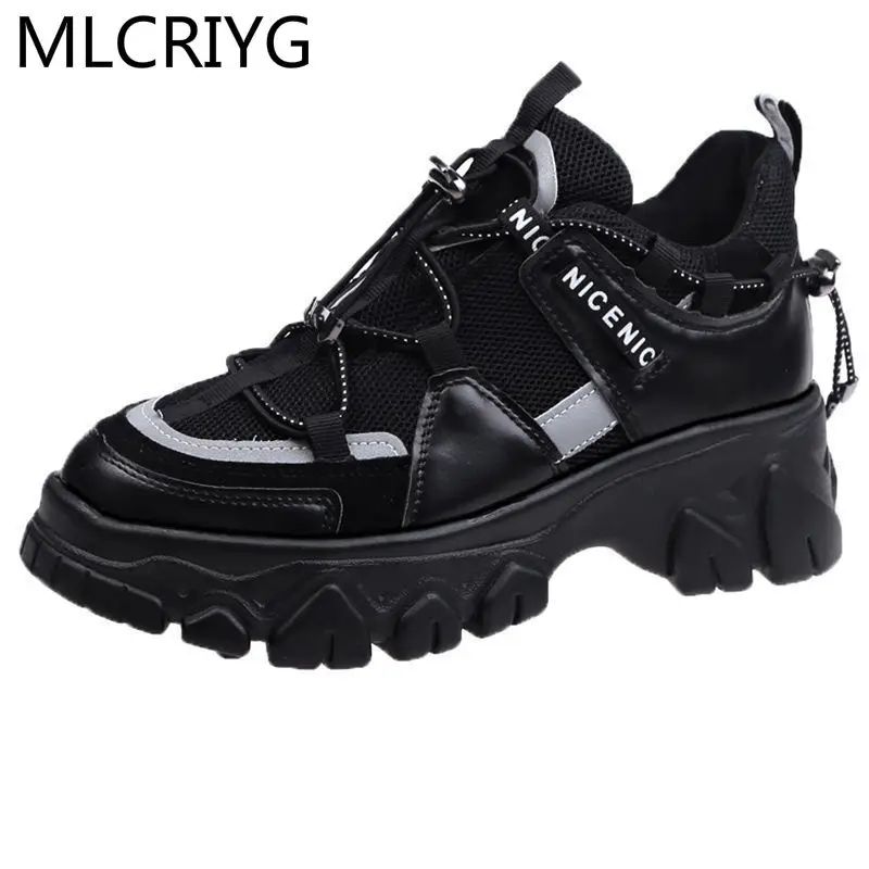 

2021 Autumn Women's Vulcanized Shoes Fashion Platform Sneakers Lace-up Comfortable Casual Shoes Women Dad Shoes tenis feminino