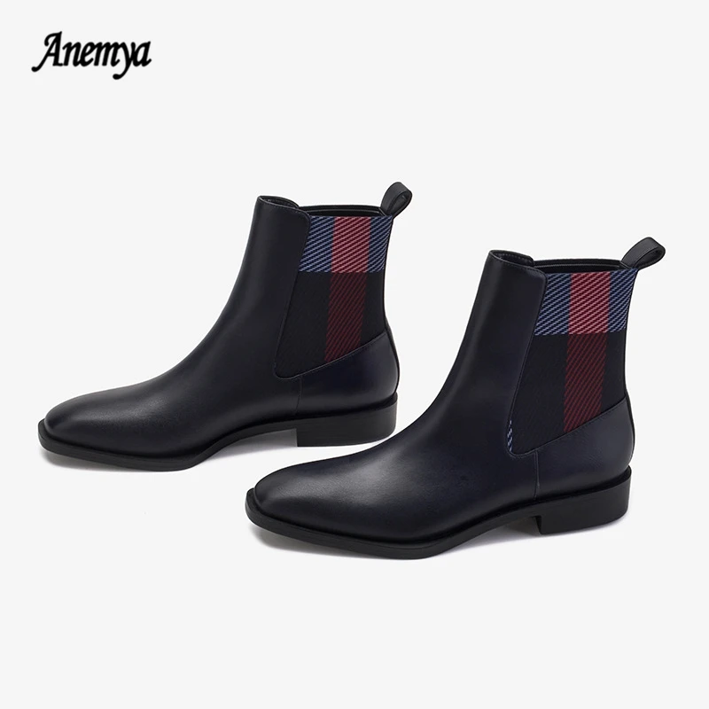 

Женские кожаные ботинки челси, черные эластичные ботильоны с острым носком, без застежки, осень 2021