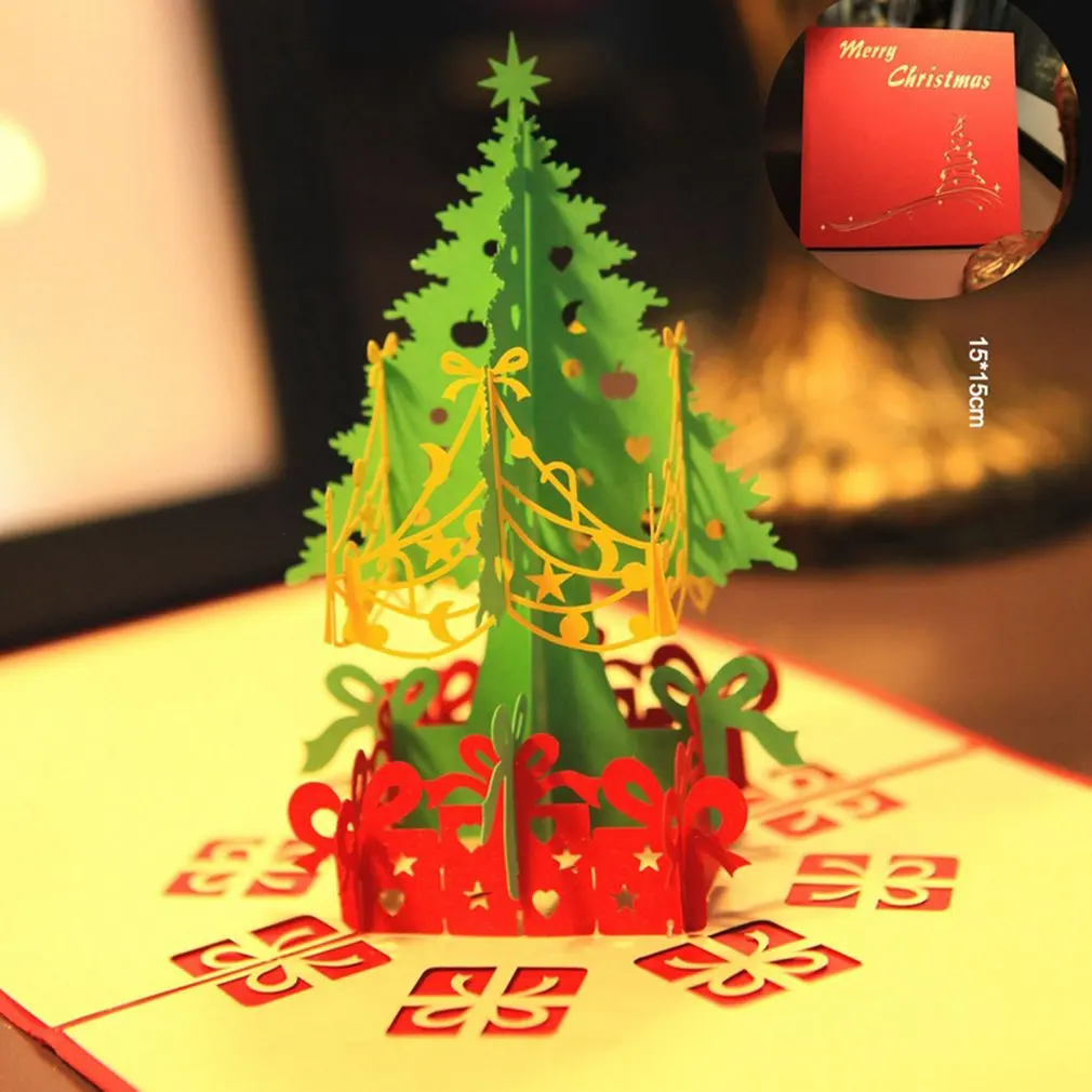 3D открытка с рождественской елкой Papercraft всплывающие поздравительные открытки