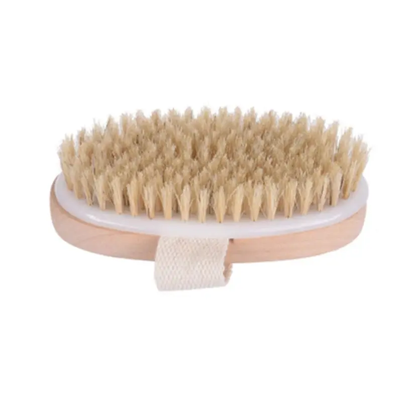 

X7JA Natural Boar Bristles Dry Body Brush Wooden Oval Shower Bath Brushes Exfoliating Massage Cellulite Treatment Blood